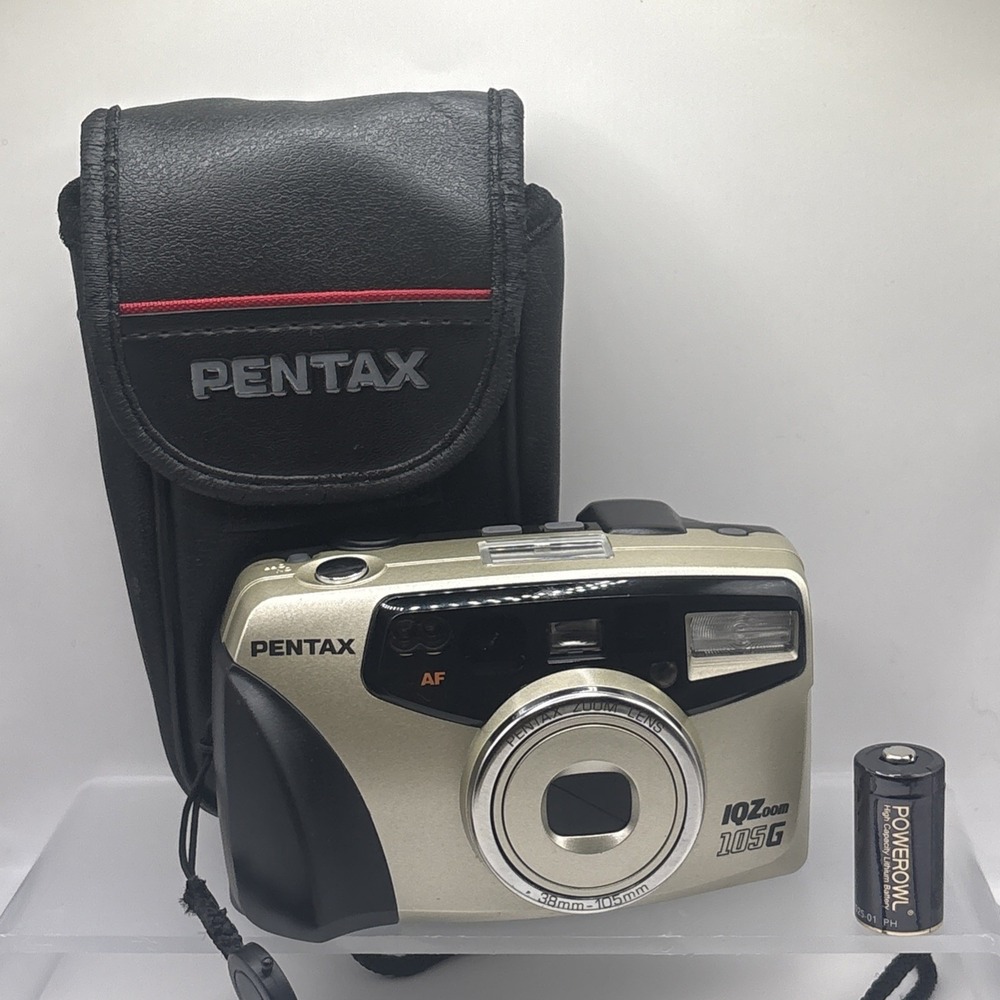 Pentax IQZOOM 105G Point & Shoot 35mm Film Camera W/Battery & Case Tested Works